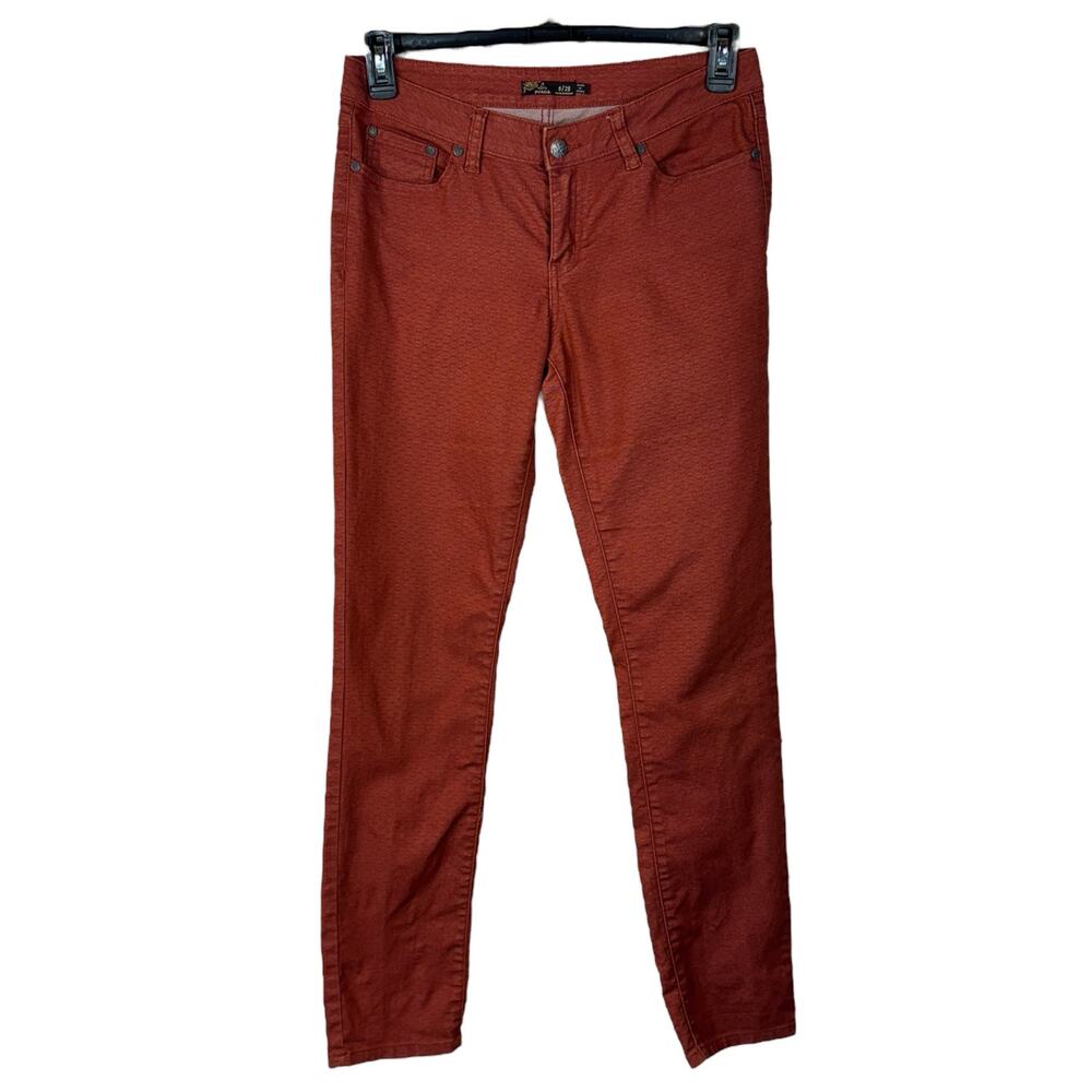 PrAna SZ 6/28 Jeans Stretch Mid-Rise Pockets Straight Leg Geometric Rust Red